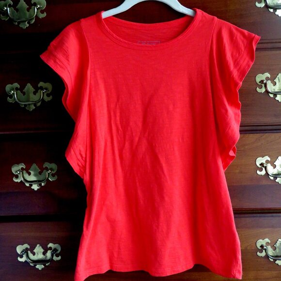 Candace Cameron Bure Breezy Orange 100% Cotton Flutter Cap Sleeve Top Size XXS - Picture 1 of 16